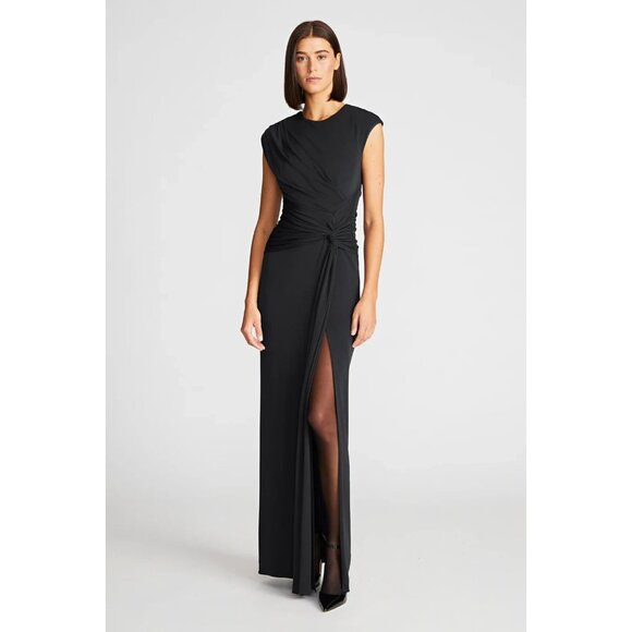 Halston Formal Giovanna Gown 8 Black Stretch Maxi Party Cruise Wedding NEW $595
